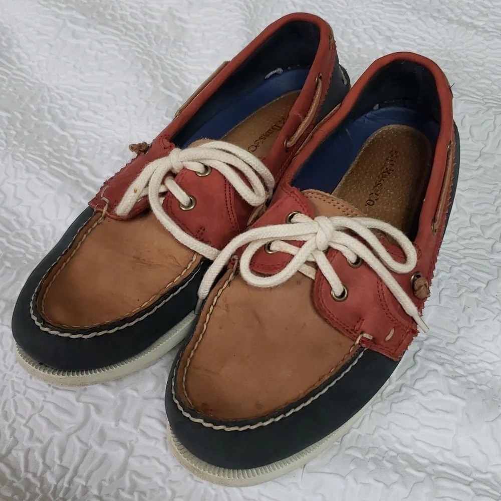 G.H. Bass & Co. Montauk Mens Charcoal/Rust/Tan Leather Boat Shoes, US 9.5 M
